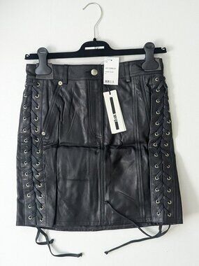 McQ Alexander A-Line Darkest Black Leather Skirt Womens Small (US 4, IT 40)